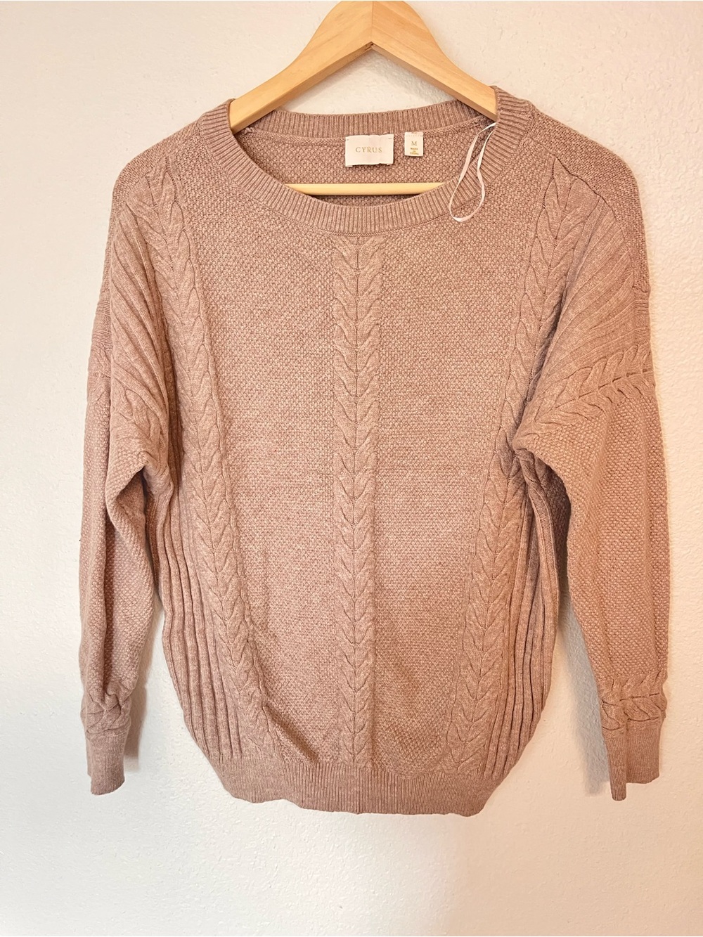 Cyrus Cable-Knit Crewneck Sweater - light brown - Picture 1 of 8